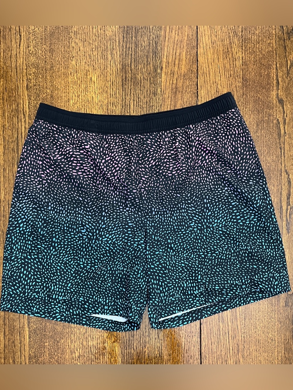 LIKE NEW Condition Chubbies Black Athletic Shorts with Teal & Pink Speckle